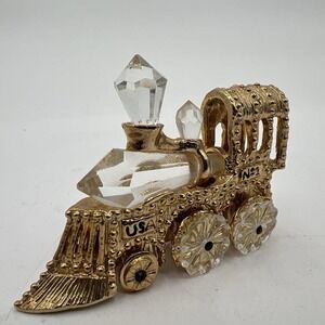 Gold Toned Swarovski Crystal Mini USA No 1 Train Locomotive Engine